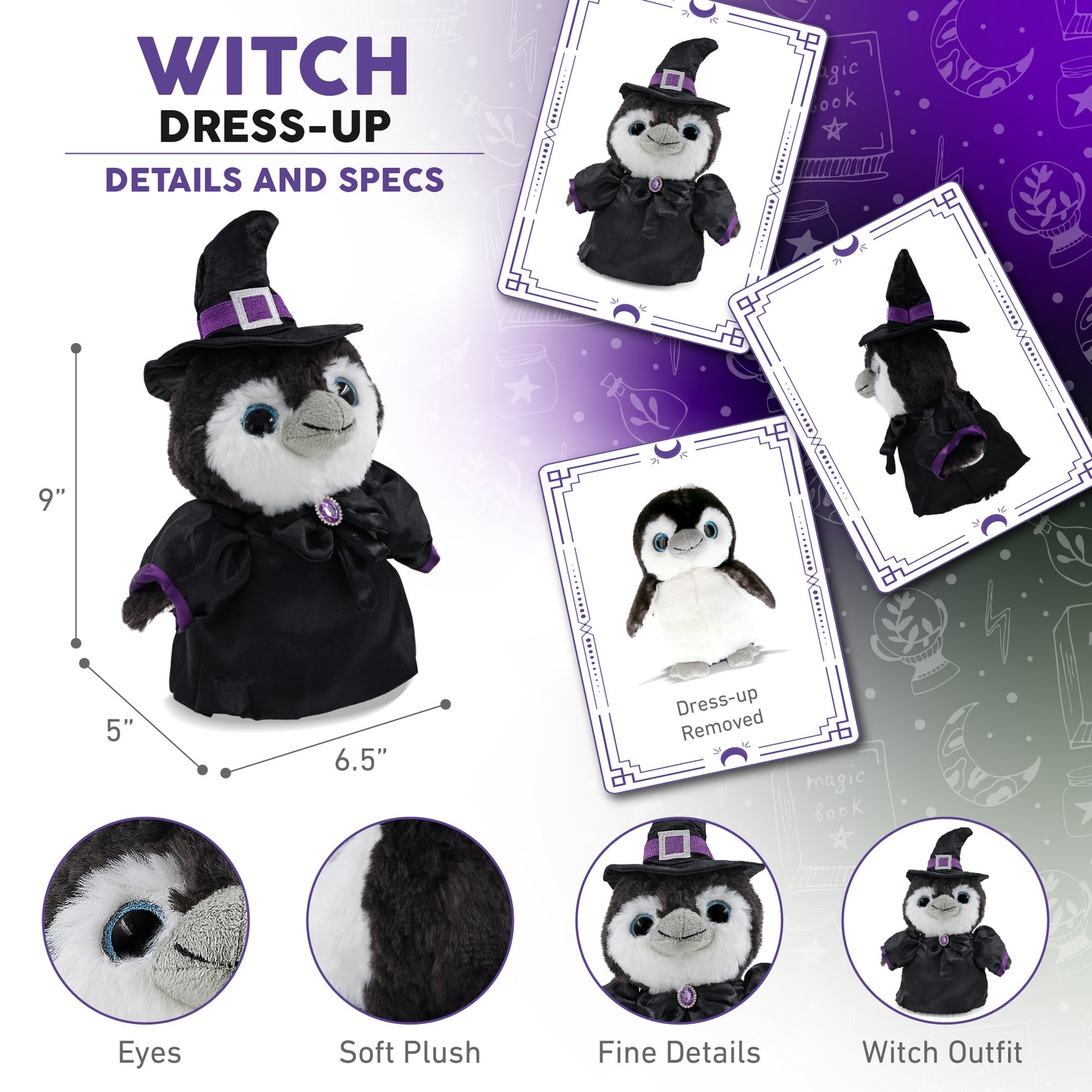 SUPER SOFT PLUSH - GREY PENGUIN 9 INCH WITCH