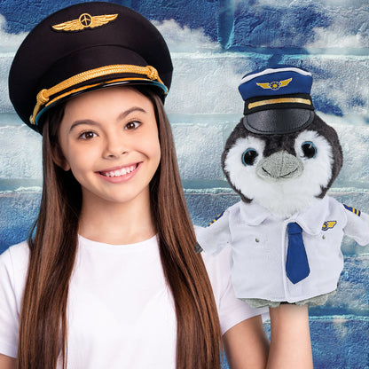 SUPER SOFT PLUSH - GREY PENGUIN 9 INCH WITH PILOT DRESS UP