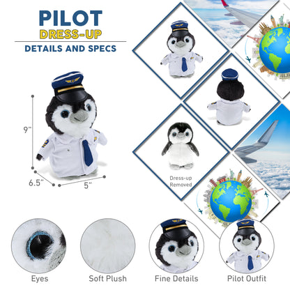 SUPER SOFT PLUSH - GREY PENGUIN 9 INCH WITH PILOT DRESS UP
