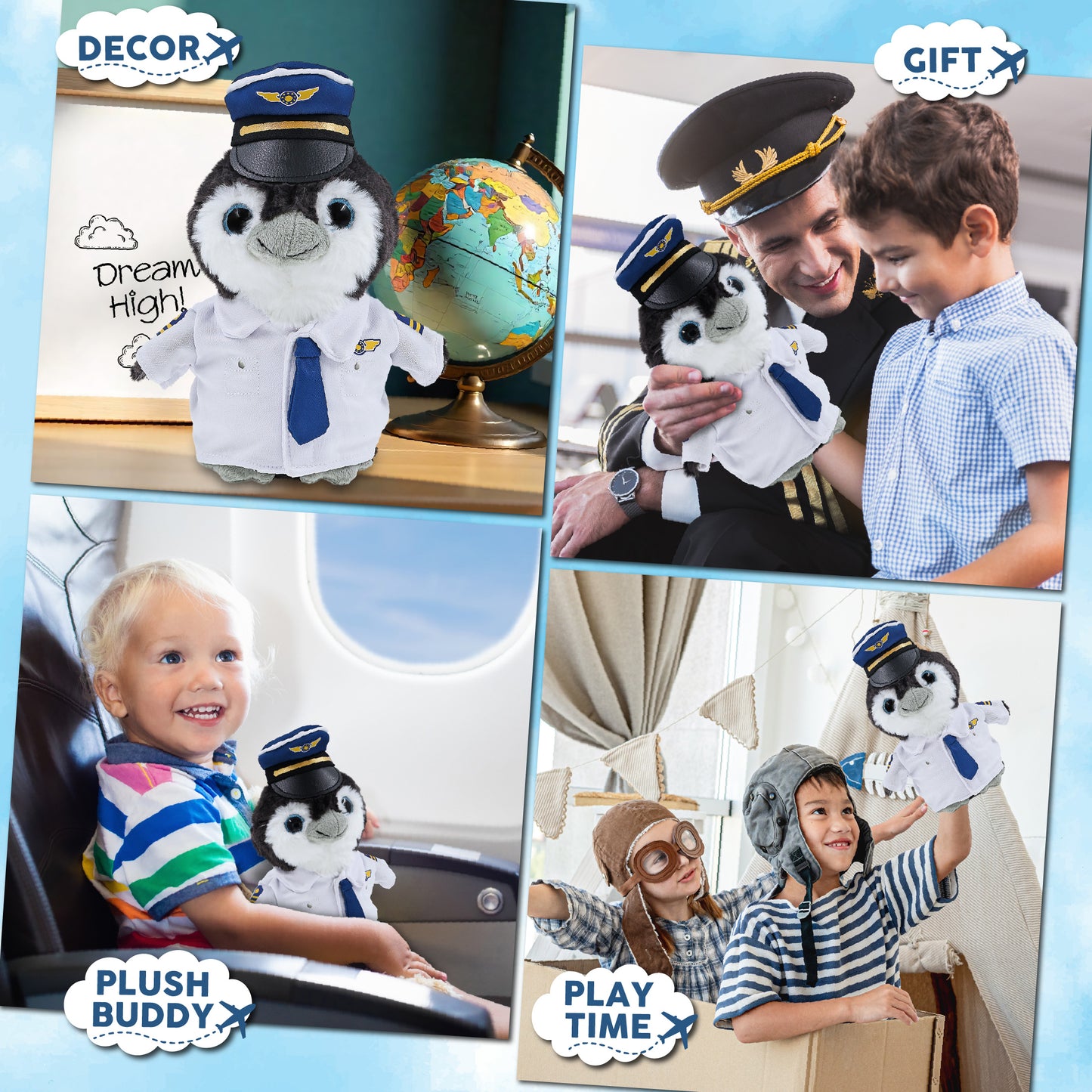 SUPER SOFT PLUSH - GREY PENGUIN 9 INCH WITH PILOT DRESS UP