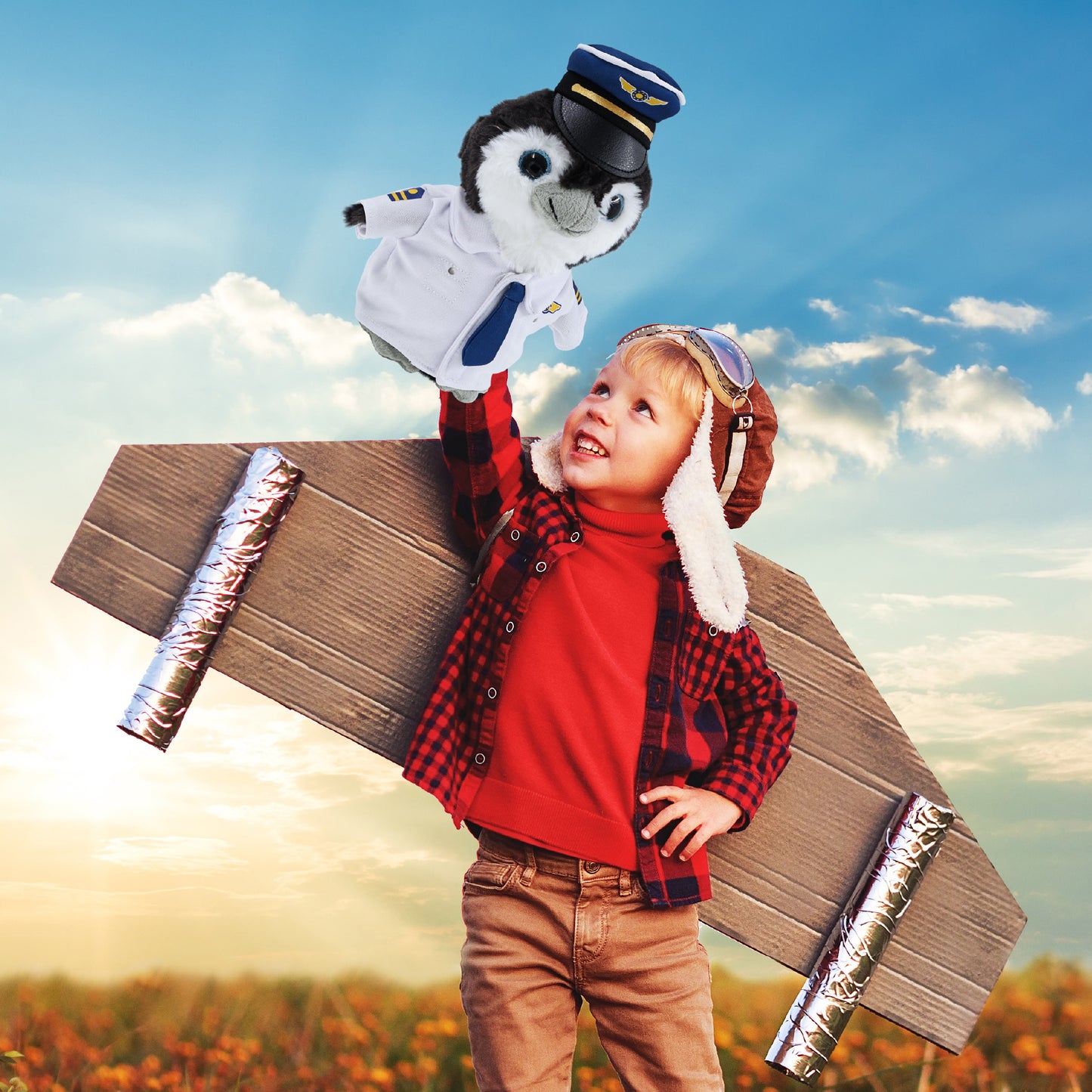 SUPER SOFT PLUSH - GREY PENGUIN 9 INCH WITH PILOT DRESS UP