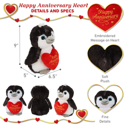 SUPER SOFT PLUSH - GREY PENGUIN 9 INCH WITH HAPPY ANNIVERSARY HEART