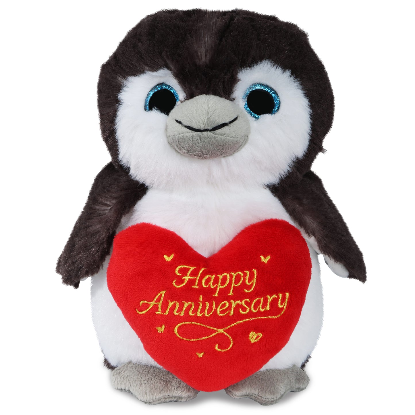 SUPER SOFT PLUSH - GREY PENGUIN 9 INCH WITH HAPPY ANNIVERSARY HEART