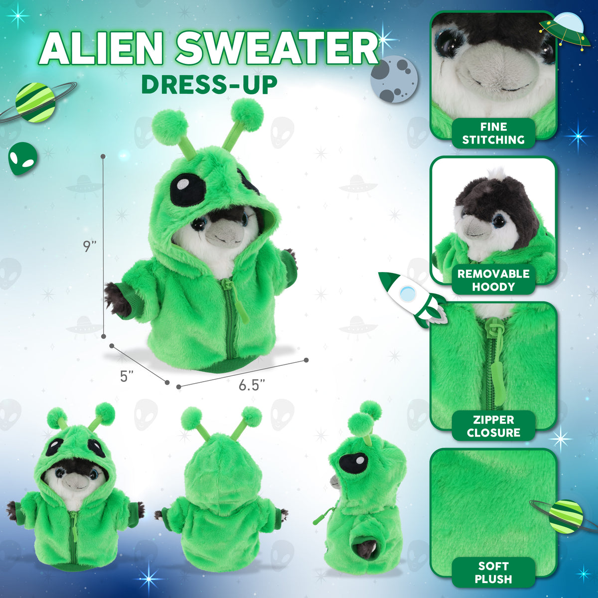 SUPER SOFT PLUSH - GREY PENGUIN 9 INCH WITH ALIEN SWEATER