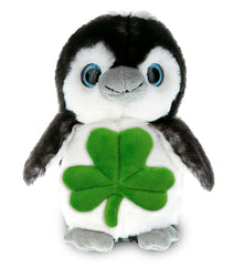 DolliBu Sparkling Big Eye Penguin Stuffed Toy with Green Plush Shamrock, 9 Inch