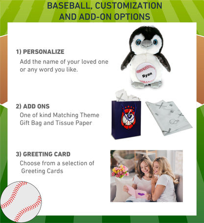 SUPER SOFT PLUSH - GREY PENGUIN 9 INCH WITH BASEBALL PLUSH