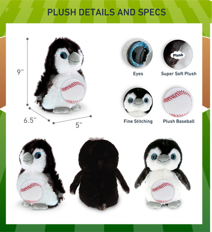 SUPER SOFT PLUSH - GREY PENGUIN 9 INCH WITH BASEBALL PLUSH