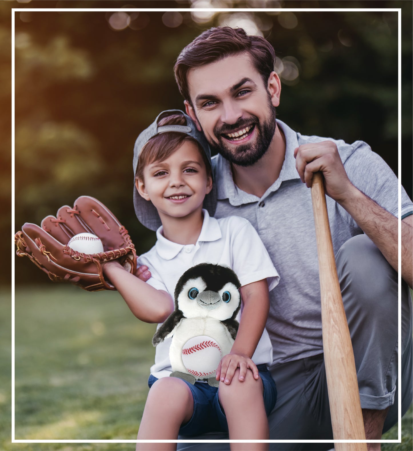 SUPER SOFT PLUSH - GREY PENGUIN 9 INCH WITH BASEBALL PLUSH