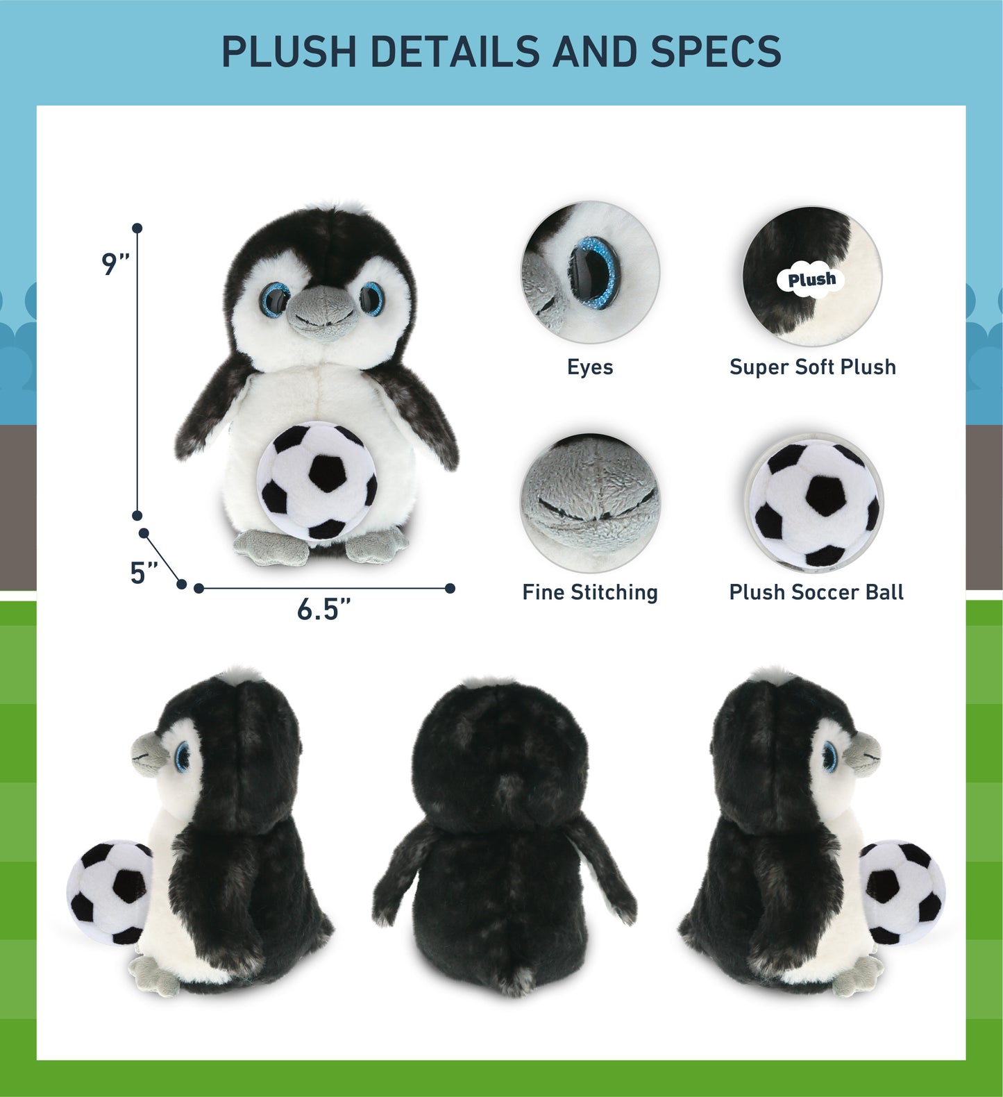SUPER SOFT PLUSH - GREY PENGUIN 9 INCH WITH SOCCER PLUSH