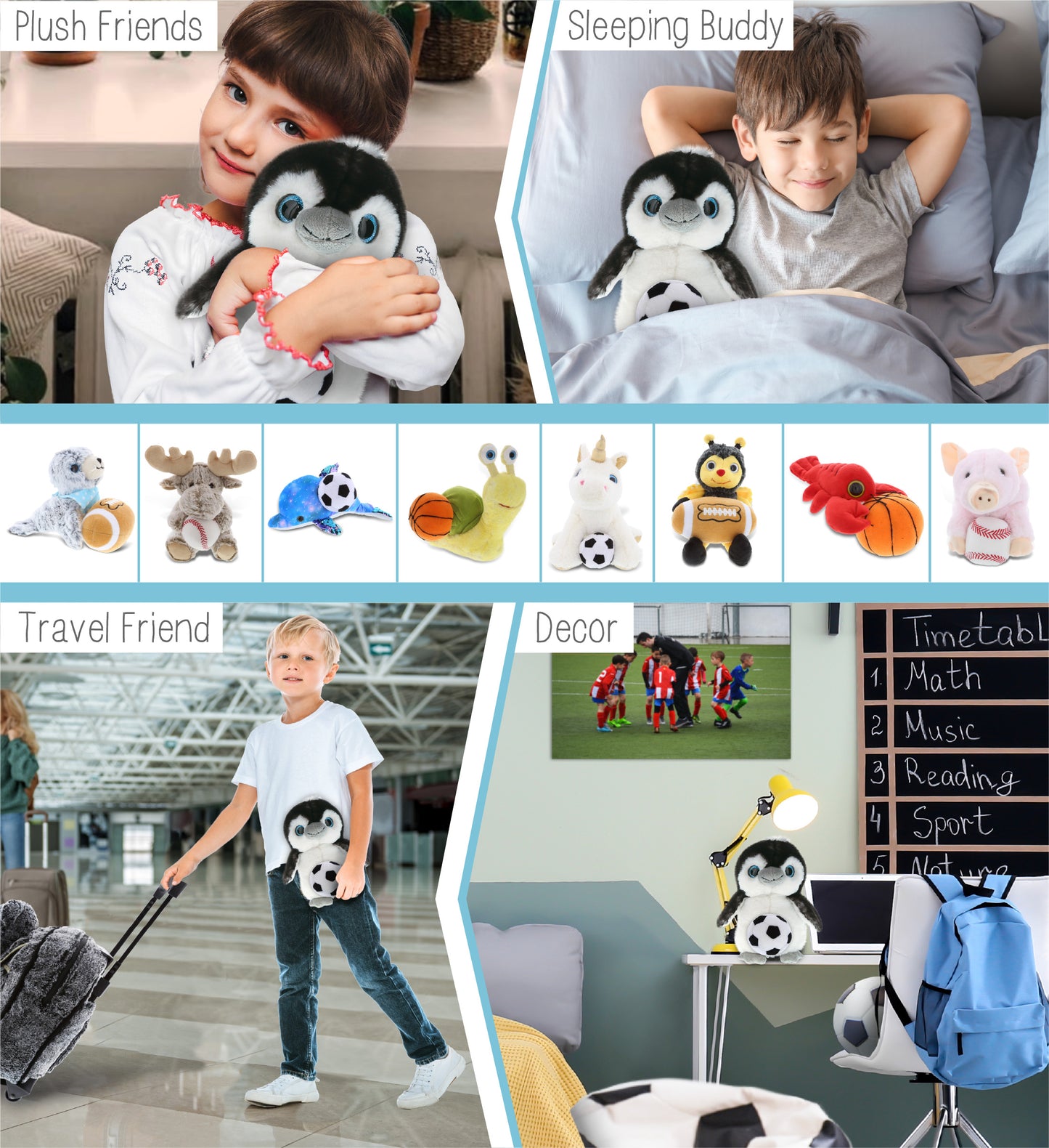 SUPER SOFT PLUSH - GREY PENGUIN 9 INCH WITH SOCCER PLUSH