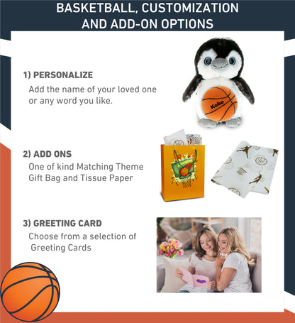 SUPER SOFT PLUSH - GREY PENGUIN 9 INCH WITH BASKETBALL PLUSH