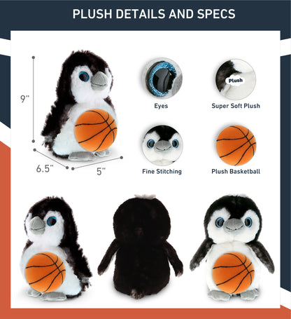 SUPER SOFT PLUSH - GREY PENGUIN 9 INCH WITH BASKETBALL PLUSH