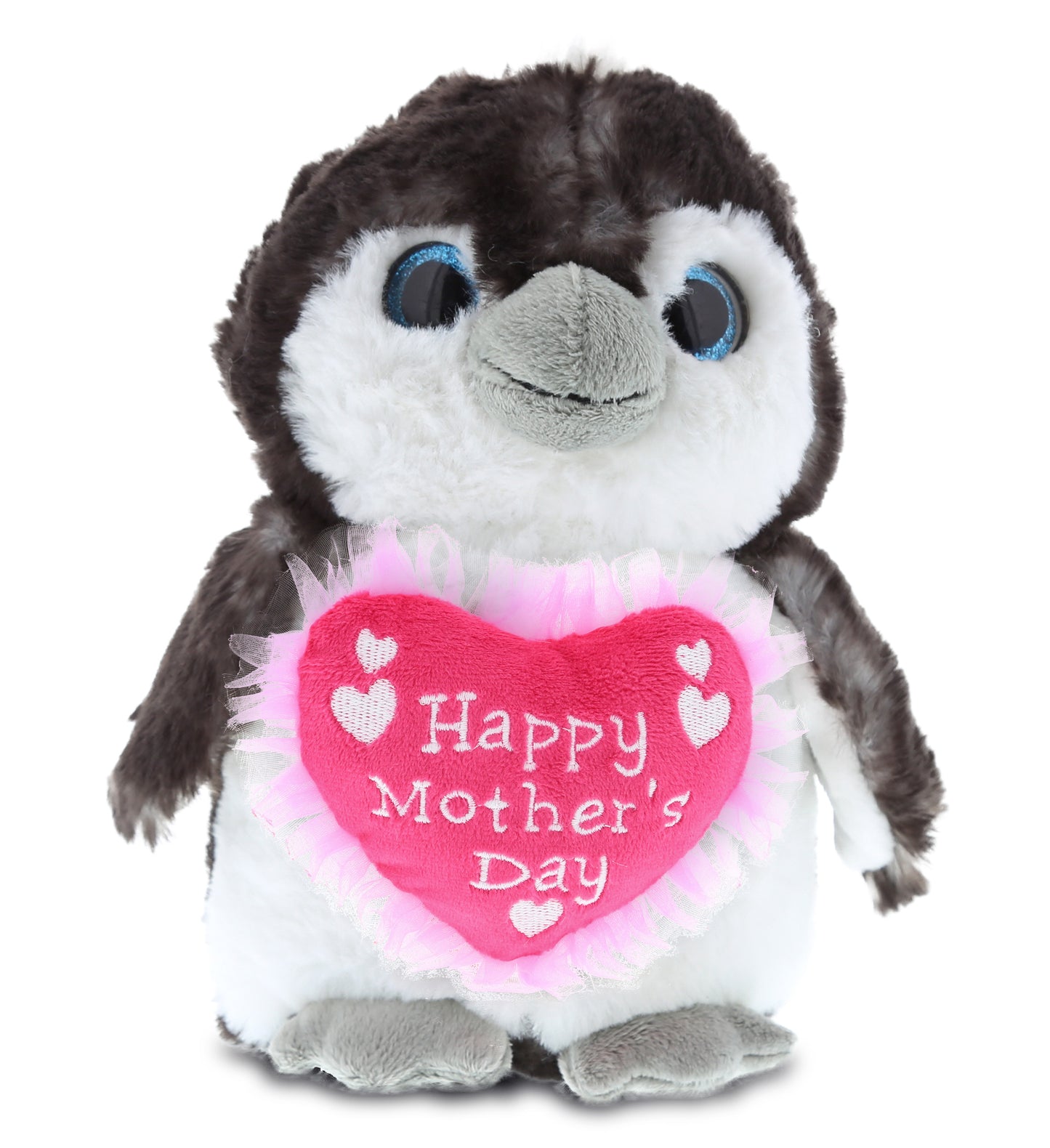 PLUSH MOTHERS DAY HEART - SUPER SOFT PLUSH - GREY PENGUIN 9 INCH