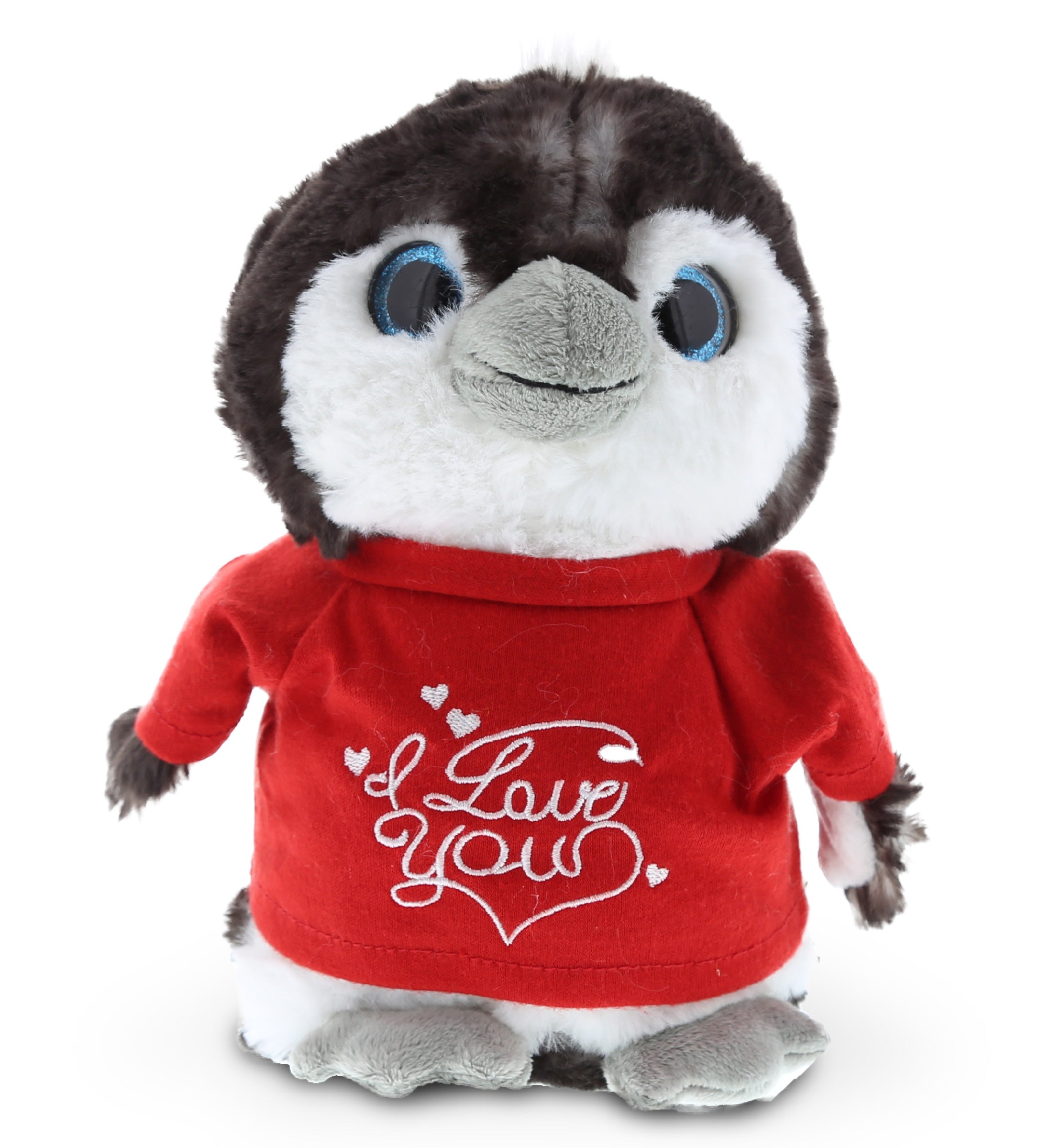 PLUSH I LOVE YOU RED SHIRT- SUPER SOFT PLUSH - GREY PENGUIN 9 INCH