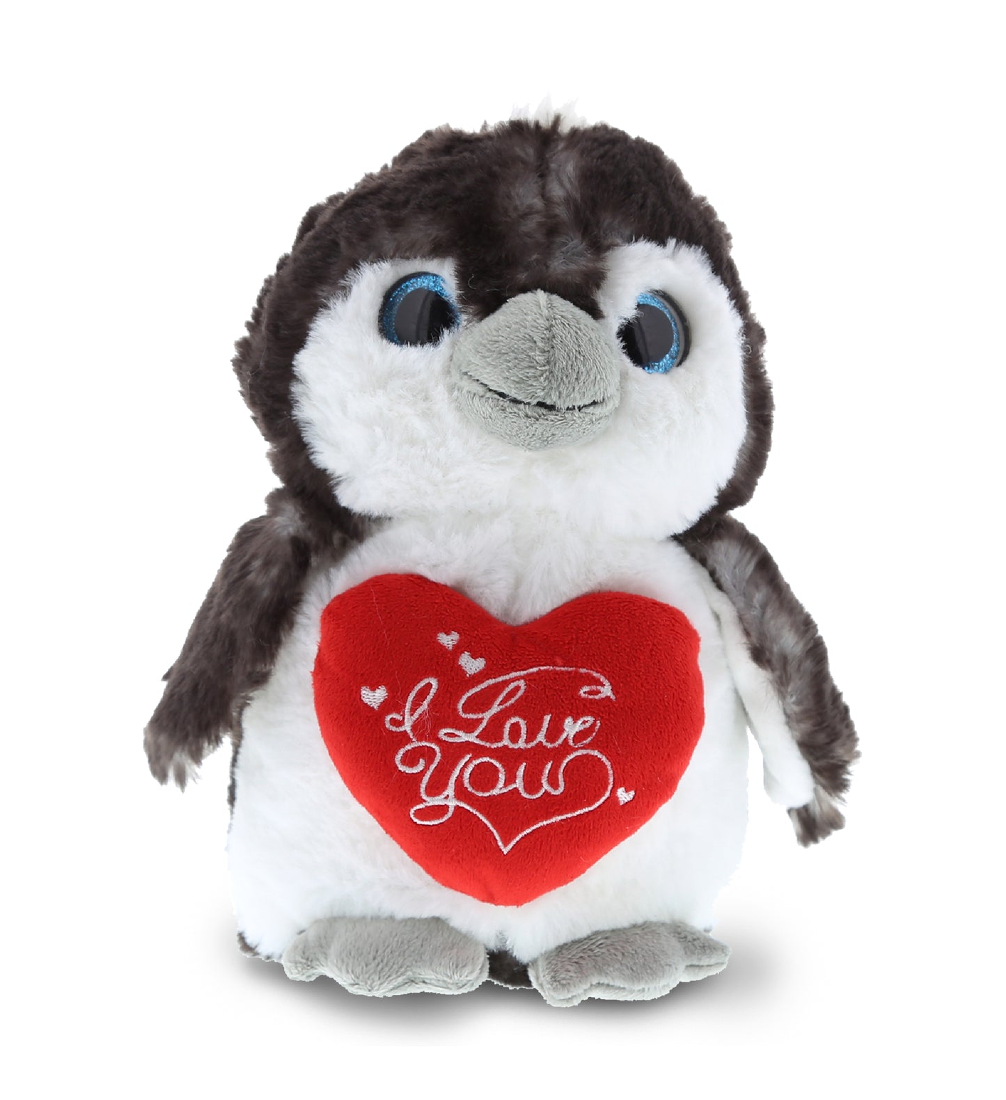PLUSH I LOVE YOU RED HEART - SUPER SOFT PLUSH - GREY PENGUIN 9 INCH