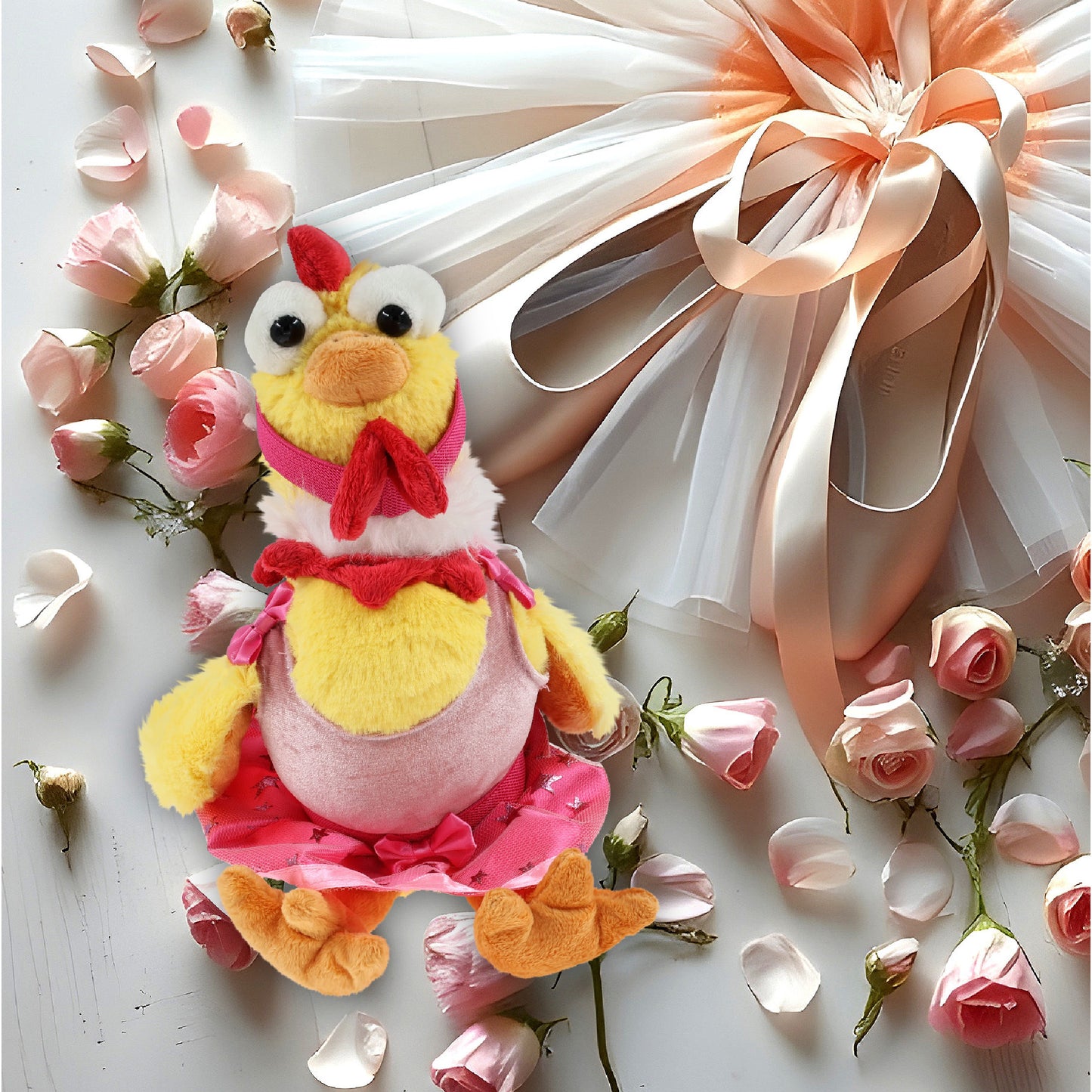 SUPER SOFT PLUSH - YELLOW ROOSTER WITH BALLERINA DRESS UP