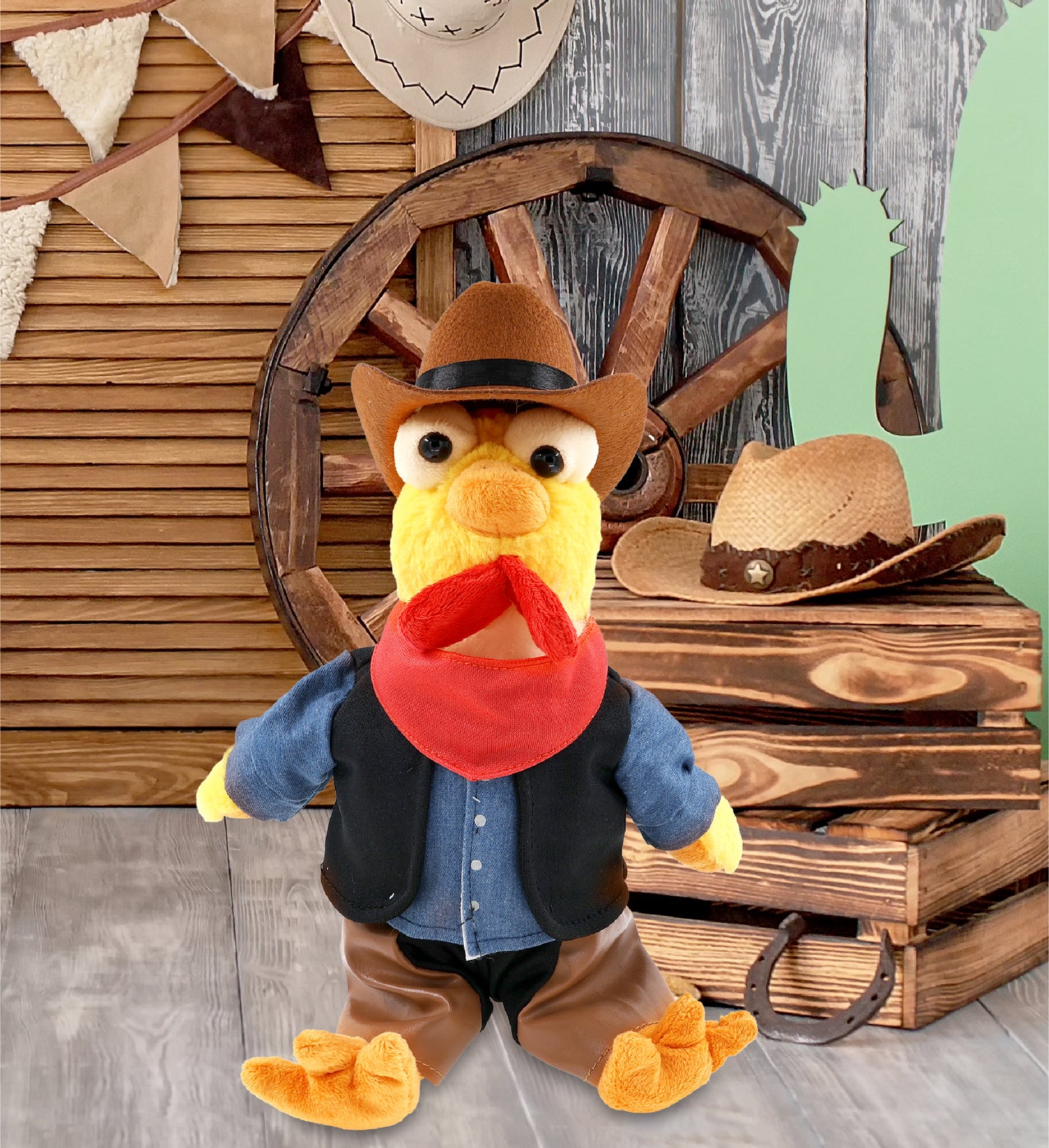 SUPER SOFT PLUSH - YELLOW ROOSTER With COWBOY Dress Up