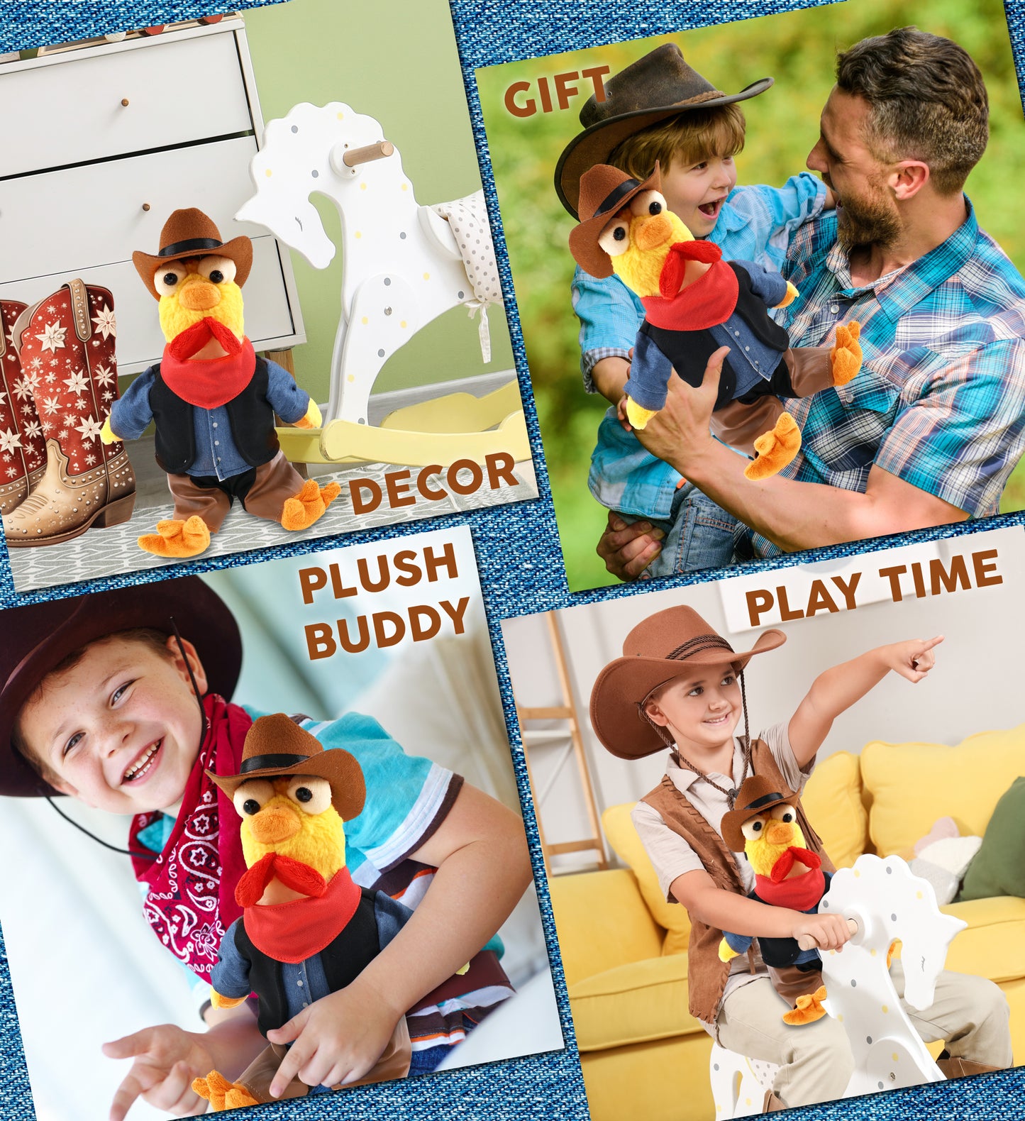 SUPER SOFT PLUSH - YELLOW ROOSTER With COWBOY Dress Up