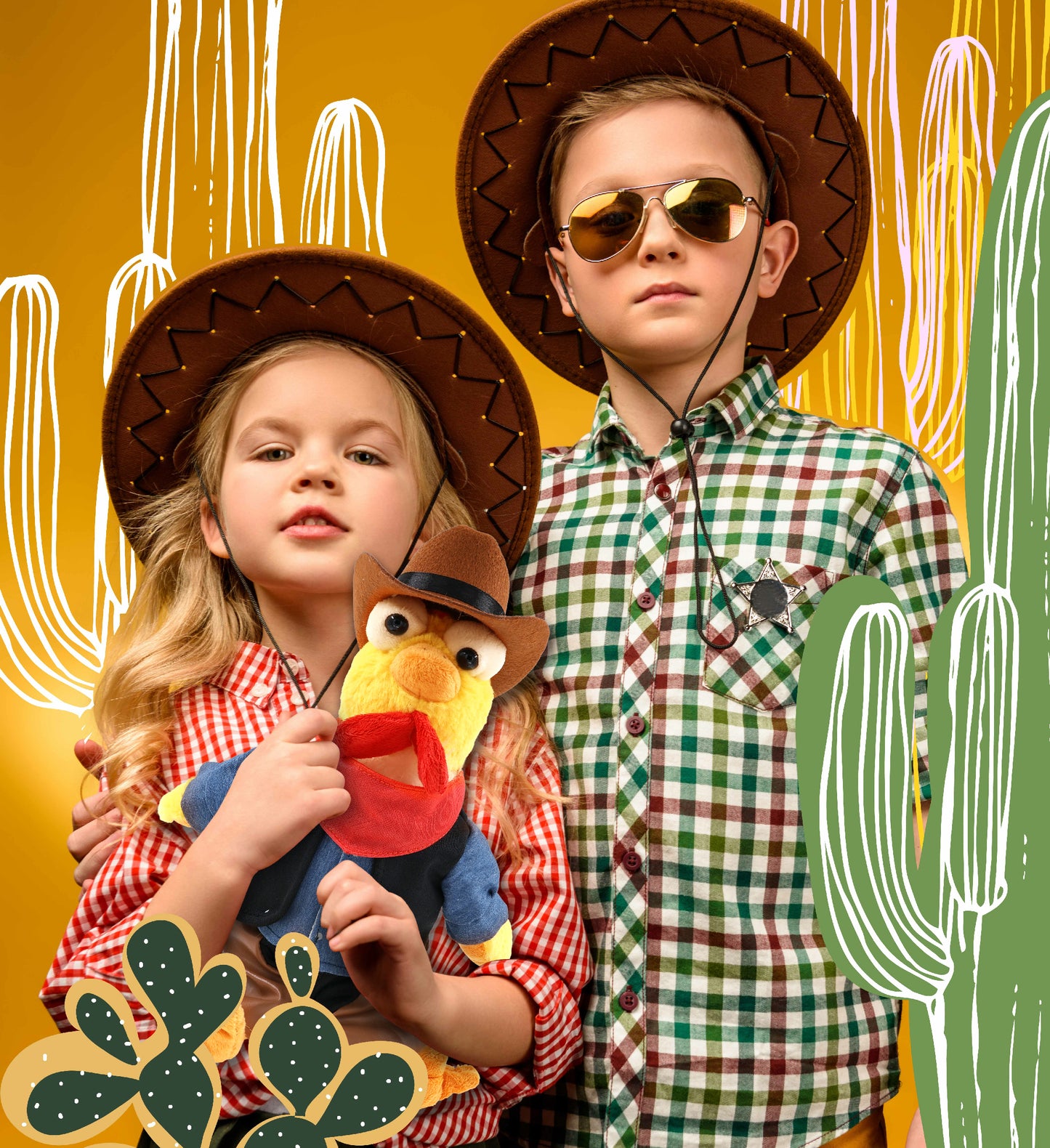 SUPER SOFT PLUSH - YELLOW ROOSTER With COWBOY Dress Up