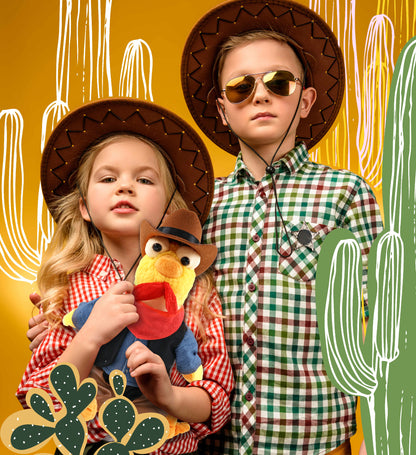 SUPER SOFT PLUSH - YELLOW ROOSTER With COWBOY Dress Up