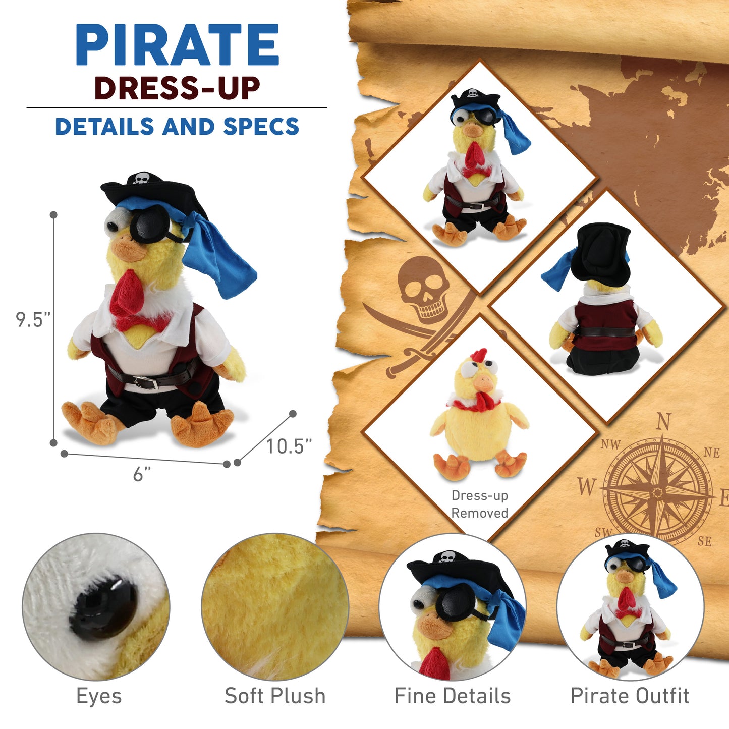 SUPER SOFT PLUSH - YELLOW ROOSTER PIRATE DRESS UP