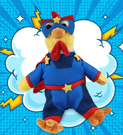 SUPER SOFT PLUSH - YELLOW ROOSTER With SUPER HERO Dress Up