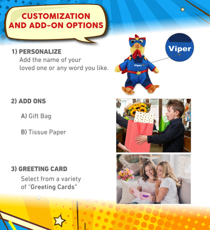 SUPER SOFT PLUSH - YELLOW ROOSTER With SUPER HERO Dress Up