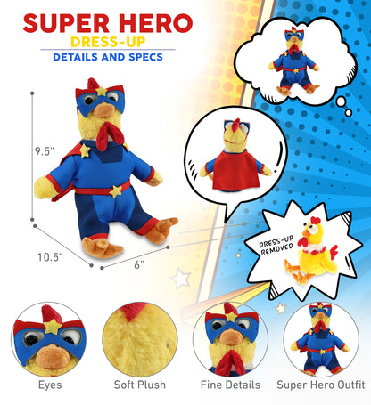 SUPER SOFT PLUSH - YELLOW ROOSTER With SUPER HERO Dress Up