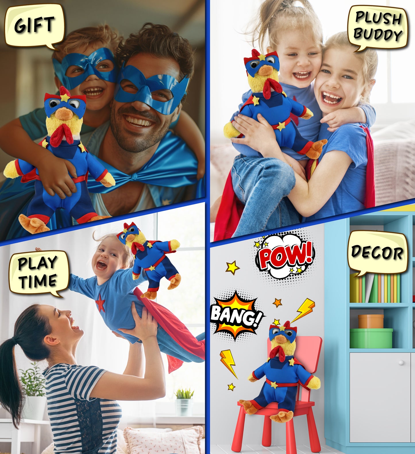 SUPER SOFT PLUSH - YELLOW ROOSTER With SUPER HERO Dress Up