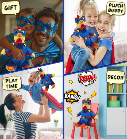 SUPER SOFT PLUSH - YELLOW ROOSTER With SUPER HERO Dress Up