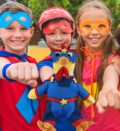 SUPER SOFT PLUSH - YELLOW ROOSTER With SUPER HERO Dress Up