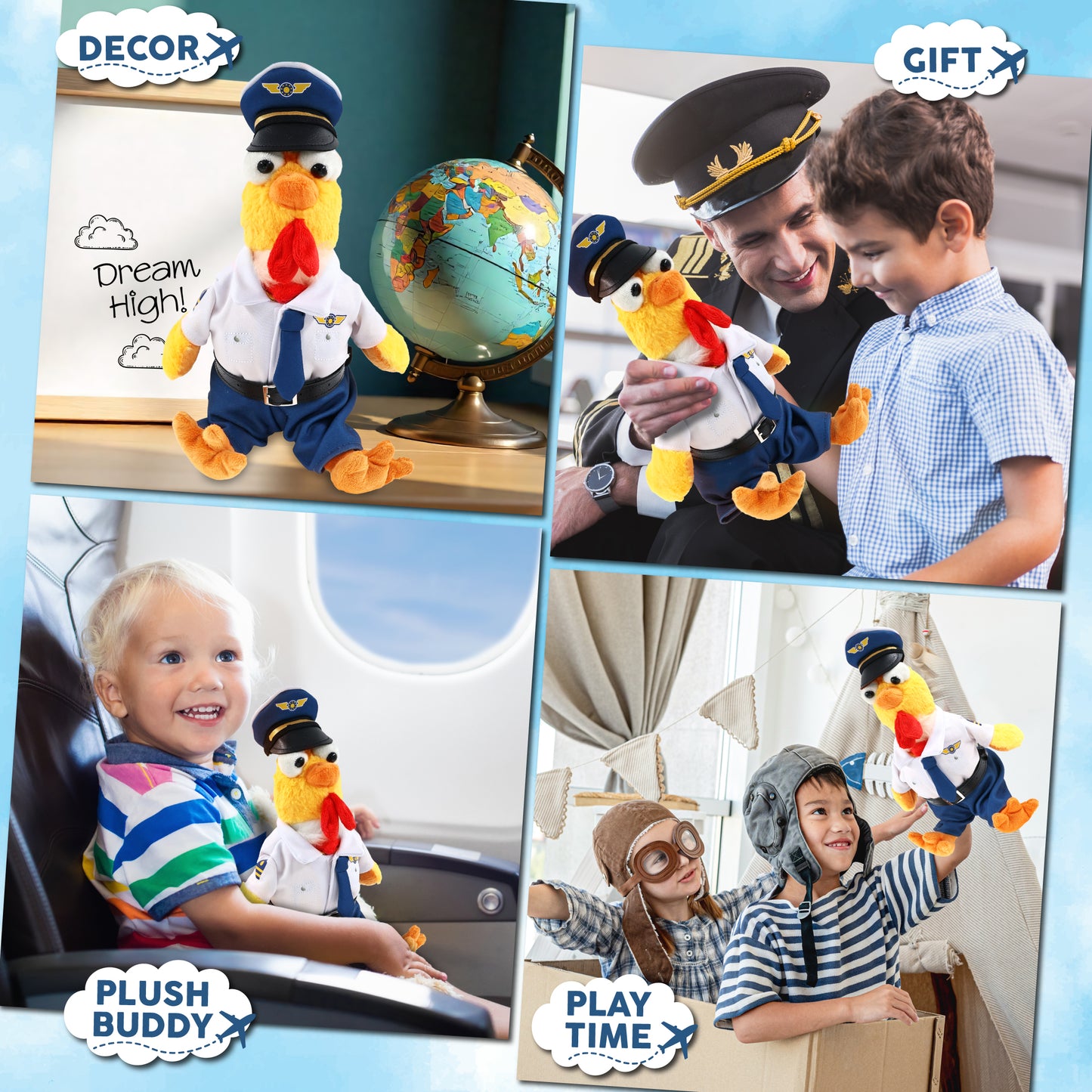 SUPER SOFT PLUSH - YELLOW ROOSTER PILOT DRESS UP
