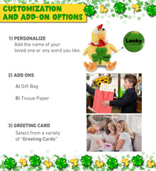 DolliBu Yellow Rooster Stuffed Animal with Green Plush Shamrock - 10.5 Inches