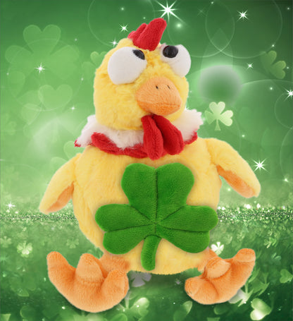 DolliBu Yellow Rooster Stuffed Animal with Green Plush Shamrock - 10.5 Inches