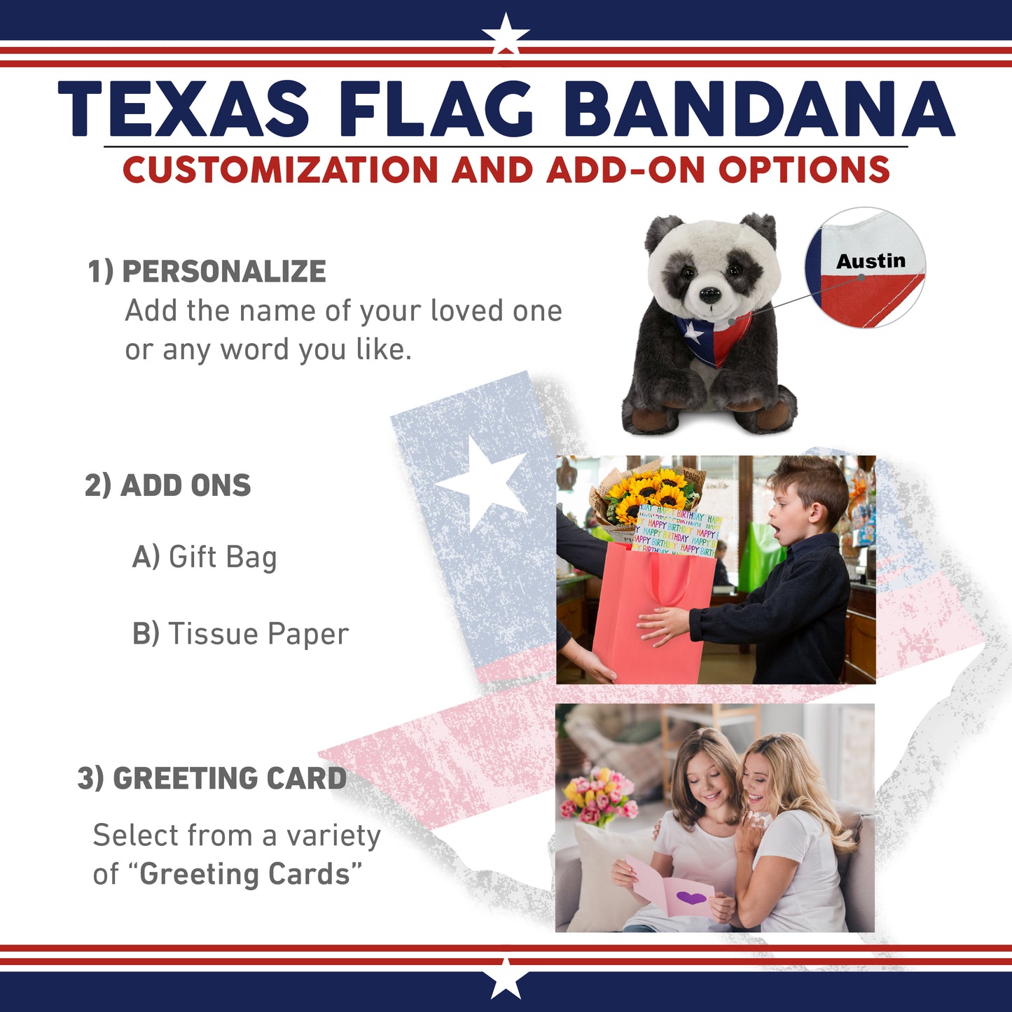 SUPER SOFT PLUSH - SQUAT PANDA 7 INCH WITH TEXAS FLAG BANDANA