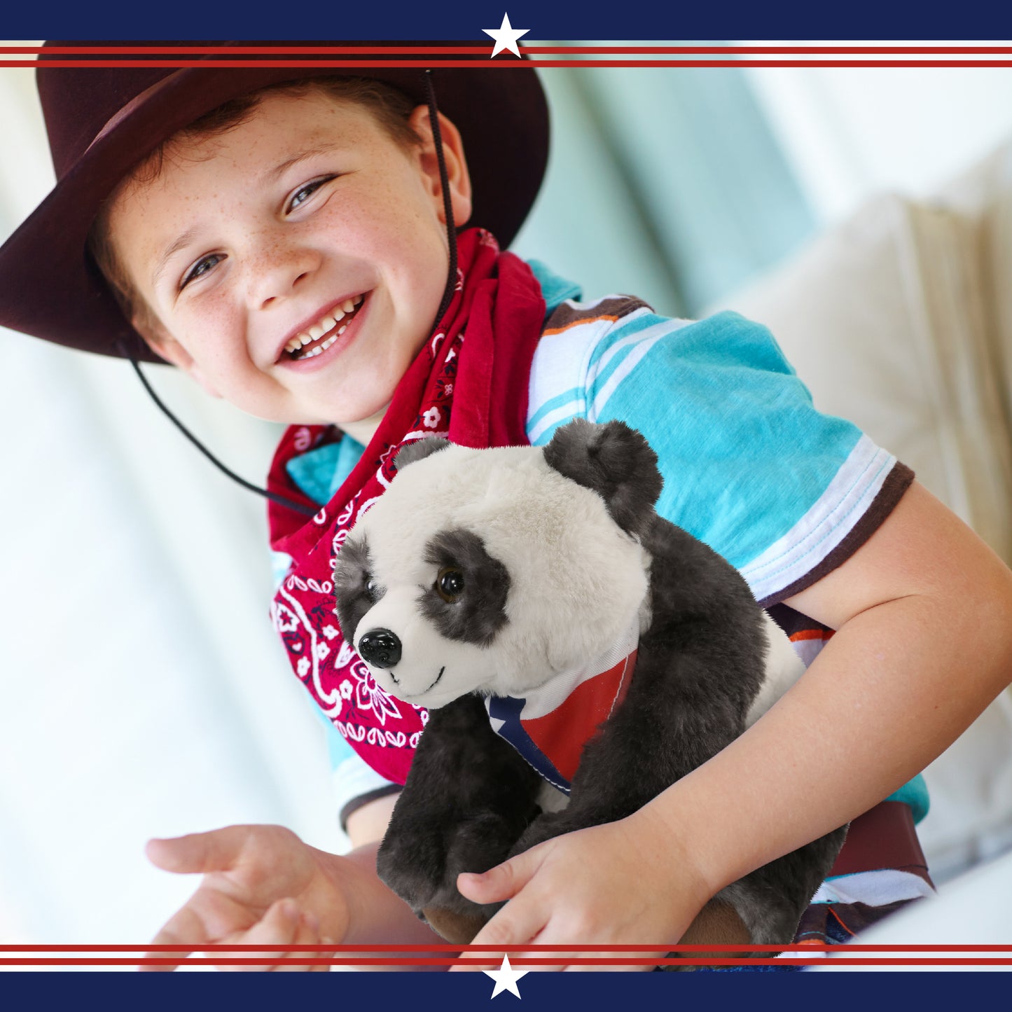 SUPER SOFT PLUSH - SQUAT PANDA 7 INCH WITH TEXAS FLAG BANDANA