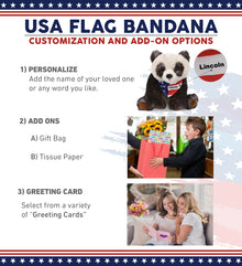 SUPER SOFT PLUSH - SQUAT PANDA 7 INCH WITH USA FLAG BANDANA