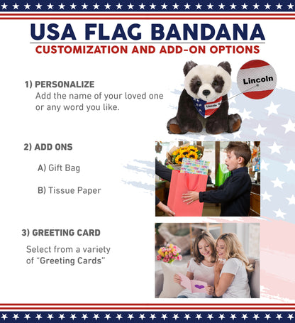 SUPER SOFT PLUSH - SQUAT PANDA 7 INCH WITH USA FLAG BANDANA