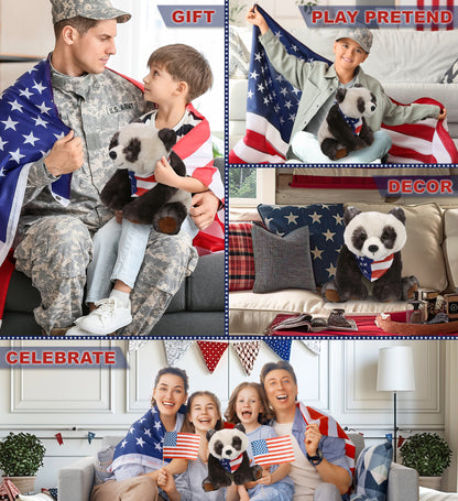 SUPER SOFT PLUSH - SQUAT PANDA 7 INCH WITH USA FLAG BANDANA