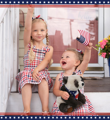 SUPER SOFT PLUSH - SQUAT PANDA 7 INCH WITH USA FLAG BANDANA