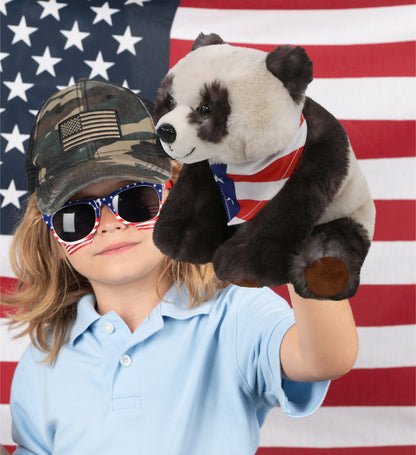 SUPER SOFT PLUSH - SQUAT PANDA 7 INCH WITH USA FLAG BANDANA