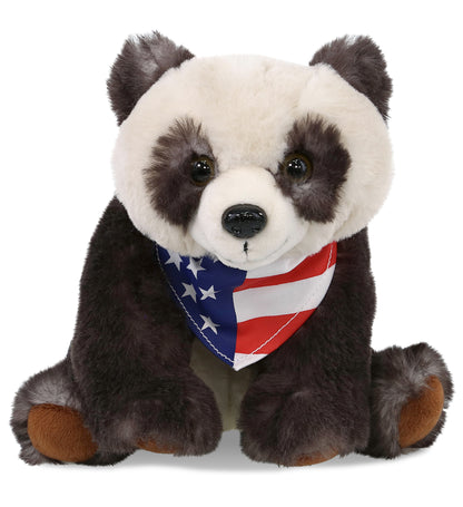 SUPER SOFT PLUSH - SQUAT PANDA 7 INCH WITH USA FLAG BANDANA