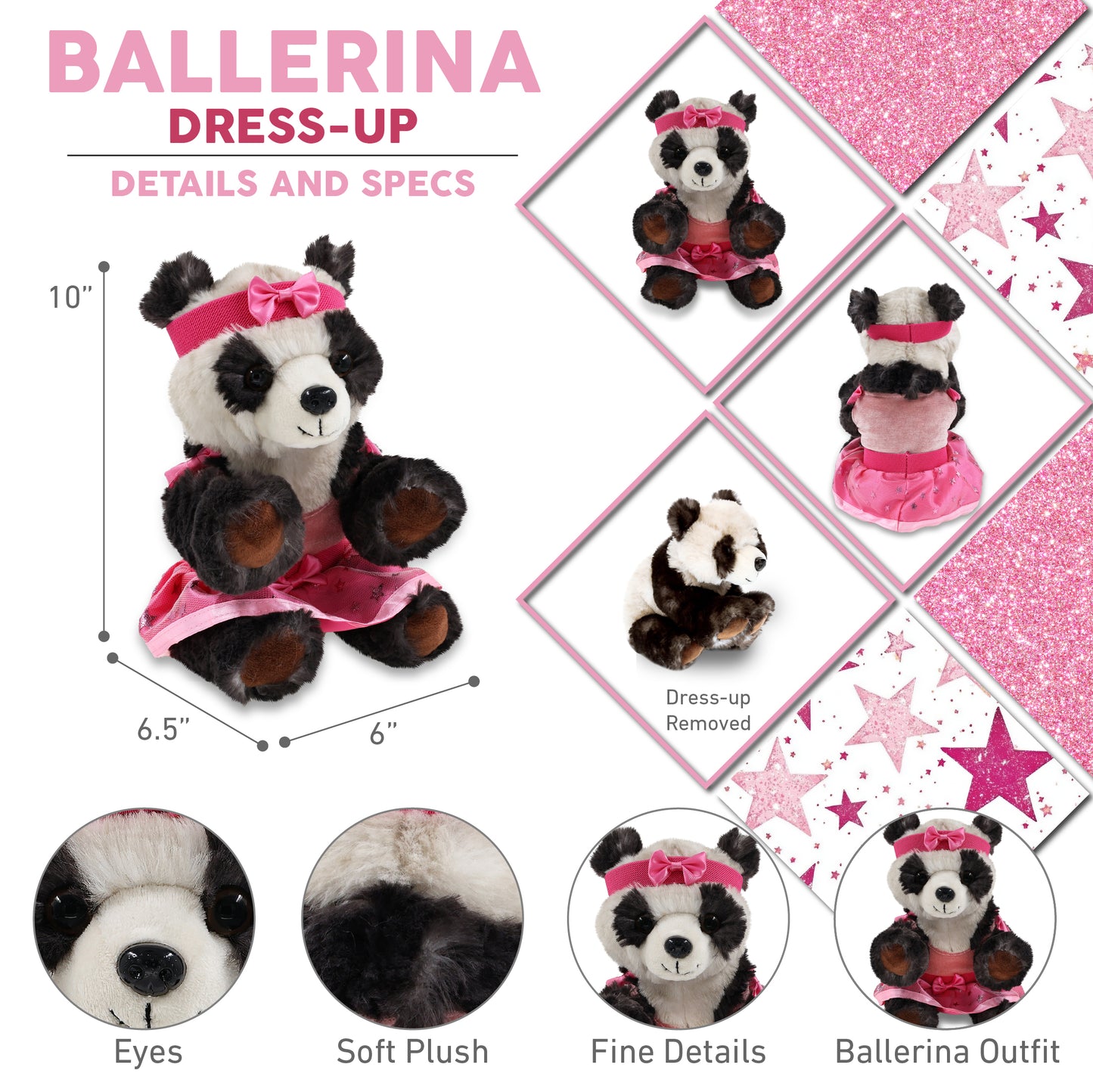 SUPER SOFT PLUSH - SQUAT PANDA 7 INCH BALLERINA