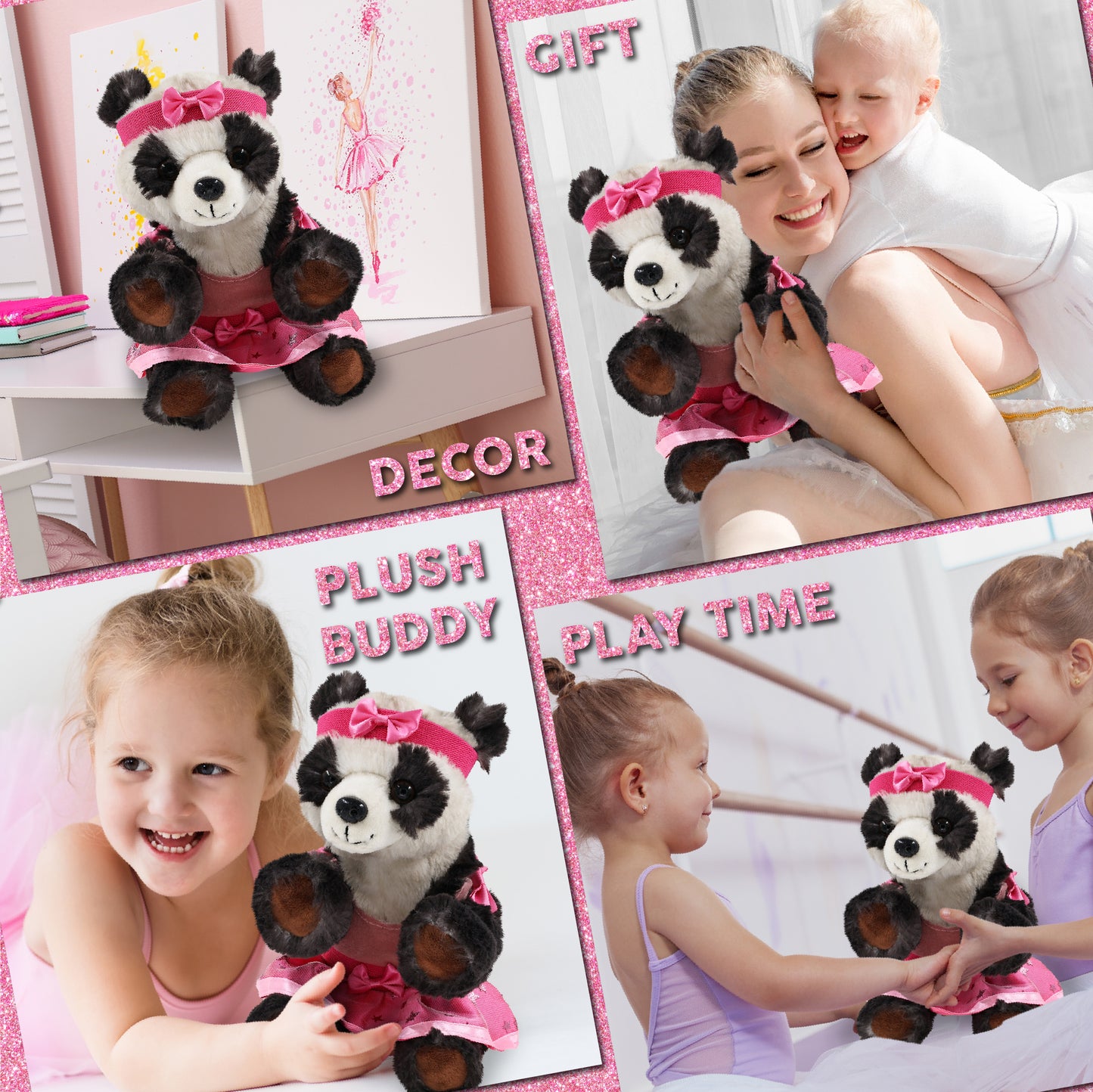 SUPER SOFT PLUSH - SQUAT PANDA 7 INCH BALLERINA