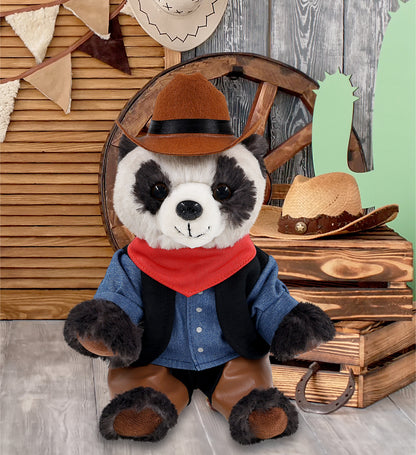 SUPER SOFT PLUSH - SQUAT PANDA 7 INCH COWBOY DRESS UP
