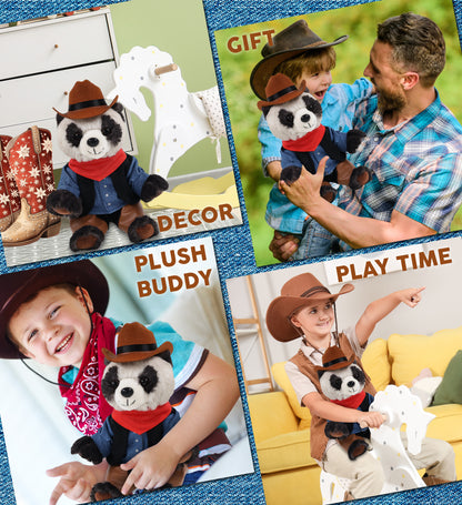 SUPER SOFT PLUSH - SQUAT PANDA 7 INCH COWBOY DRESS UP
