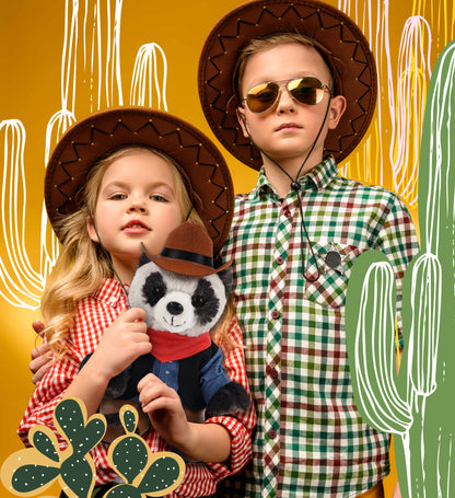 SUPER SOFT PLUSH - SQUAT PANDA 7 INCH COWBOY DRESS UP