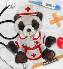 SUPER SOFT PLUSH - SQUAT PANDA 7 INCH With NURSE Dress-Up