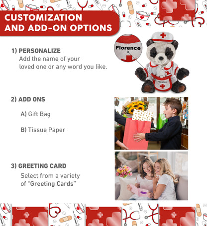 SUPER SOFT PLUSH - SQUAT PANDA 7 INCH With NURSE Dress-Up