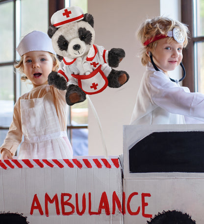 SUPER SOFT PLUSH - SQUAT PANDA 7 INCH With NURSE Dress-Up
